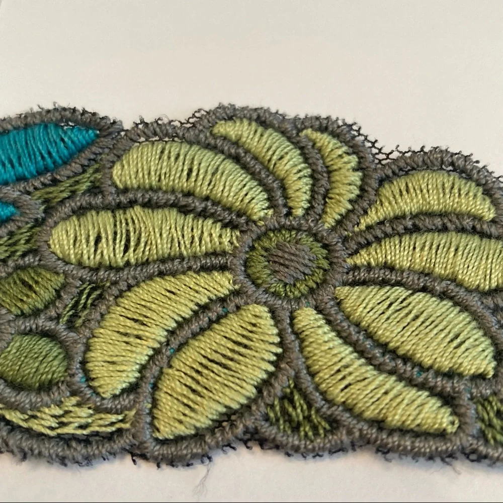 Blue Green Floral Flower Trim Embroidery 2